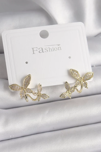 Pirinç Gold Renk Zirkon Taşlı Kelebek Model Kadın Küpe - EBJ241221W30133 ürün görseli