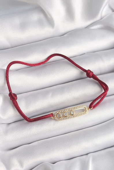 Kırmızı İpli Asansörlü Zirkon Taşlı Gold Messika Model Kadın Bileklik - EBJ241221W30061 ürün görseli