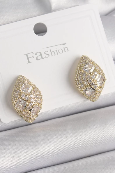 Pirinç Gold Renk Zirkon Taş İşlemeli Damla Model Kadın Küpe - EBJ241221W30157 ürün görseli