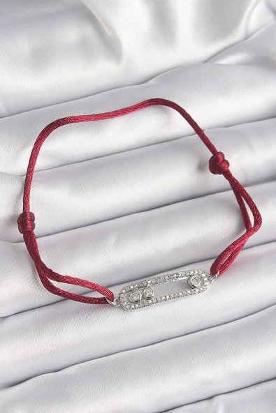 Kırmızı İpli Asansörlü Zirkon Taşlı Gümüş Messika Model Kadın Bileklik - EBJ241221W30062 ürün görseli