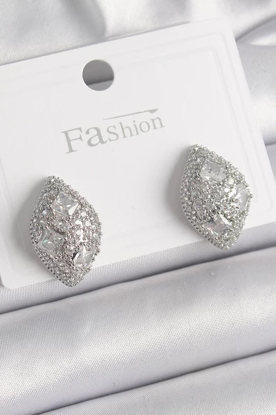 Pirinç Gümüş Renk Zirkon Taş İşlemeli Damla Model Kadın Küpe - EBJ241221W30158 ürün görseli