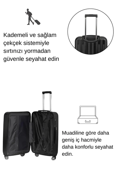 Kabin Boy %100 Polikarbon Valiz Parlak Siyah 1810 - 4