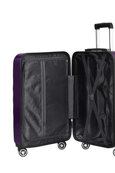 Orta Boy %100 Polikarbon Valiz 4x2 Teker Mor 1809 - Resim 7