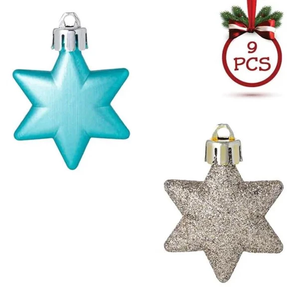 Yıllbaşı Çam Ağacı Süsü Simli Ve Mat Yıldız Noel Ağacı Süsü 9 Lu  6 cm - 4