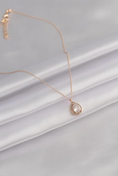 Celira Gold Renk Damla Model Zirkon Taşlı Kadın Kolye - 2