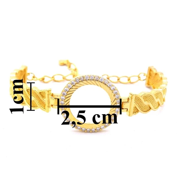 Çeyrekli Çerçeve Bileklik Altın Kaplama Zirkon Taşlı Kelepçe BLZ-126 - Resim 5