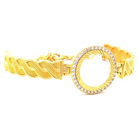 Çeyrekli Çerçeve Bileklik Altın Kaplama Zirkon Taşlı Kelepçe BLZ-126 ürün görseli