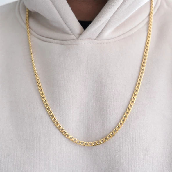 Çelik Zincir Altın Kaplama Figaro Model 4MM ZN-111 - Resim 2