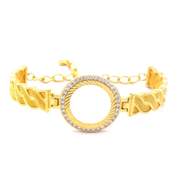 Çeyrekli Çerçeve Bileklik Altın Kaplama Zirkon Taşlı Kelepçe BLZ-126 - Resim 3