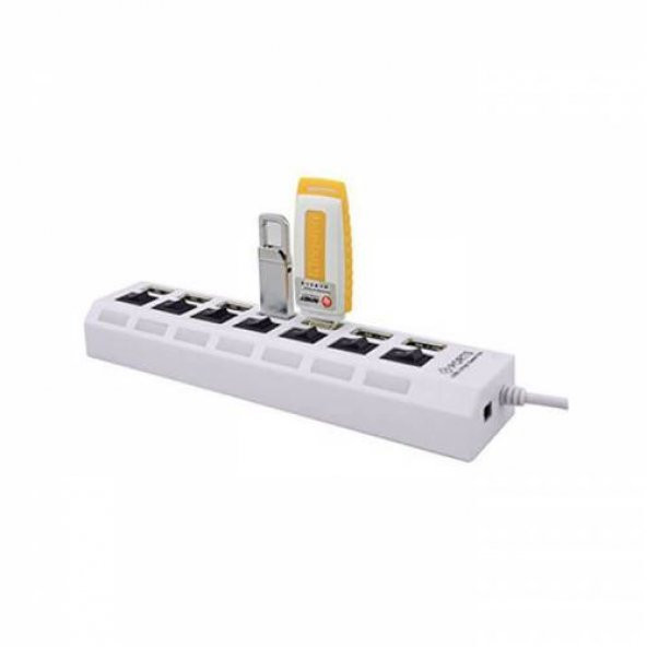 7 Port Usb Hub Çoklayıcı Çoğaltıcı OnOff Düğmeli Işıklı Adaptörlü Beyaz - 4