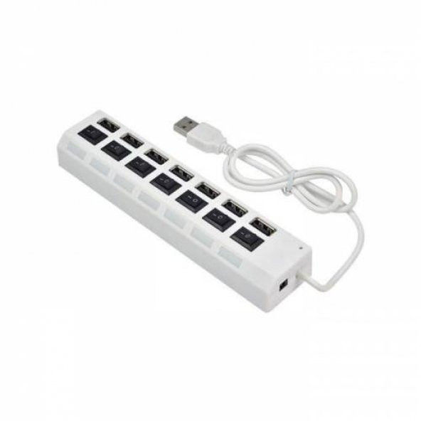 7 Port Usb Hub Çoklayıcı Çoğaltıcı OnOff Düğmeli Işıklı Adaptörlü Beyaz - 6