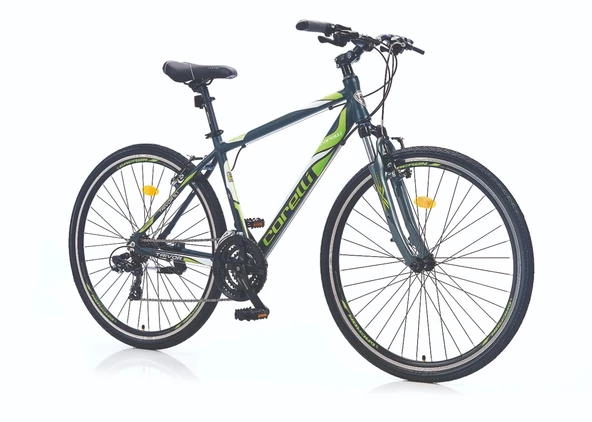 Corelli Trivor 5.1 V Fren Shimano 21 Vites 28 Jant Şehir Tur Bisikleti Koyu Gri Yeşil Beyaz 18 Kadro