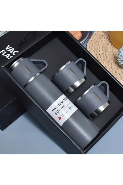 BUENOS Paslanmaz Çelik Termos Renkli 3 Bardaklı 500 ML Kutulu Set