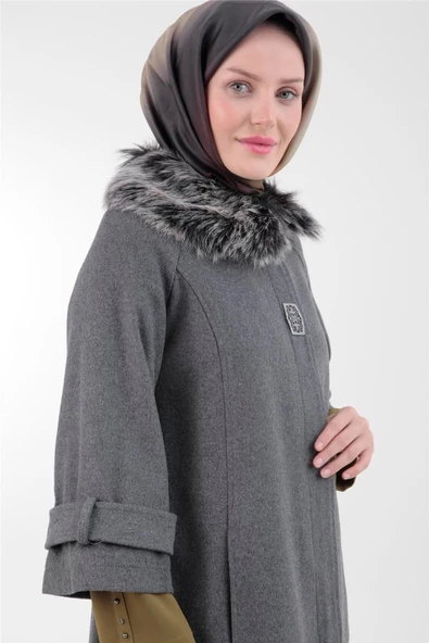 Armine Trend Yakası Kürklü Kaşe Kaban 22KT750 GRİ - 5