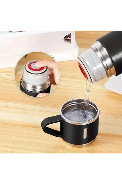BUENOS Paslanmaz Çelik Termos Renkli 3 Bardaklı 500 ML Kutulu Set - 2