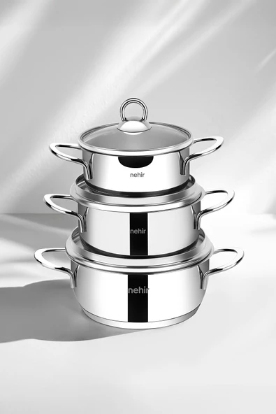Nehir Silver 6 Parça Paslanmaz Çelik Mini Tencere Seti (12-14-16 cm) - 7