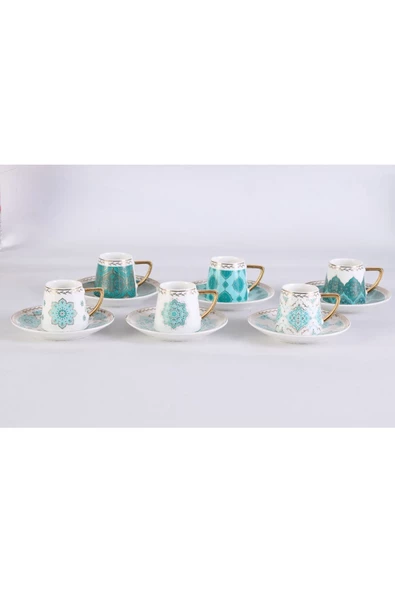 OMS 11156 - Amazonite, 12 Parça, Porselen, Otantik, Modern Tarz, Kibar Ağızlı Kahve Fincan Seti - 3