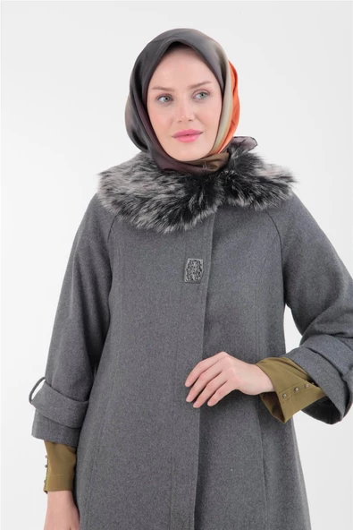 Armine Trend Yakası Kürklü Kaşe Kaban 22KT750 GRİ - 4