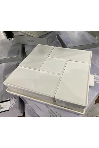 Tekbir Porselen Kare Tepsili 6 Bölmeli Kapaklı Kahvaltılık Sunum Seti - 2