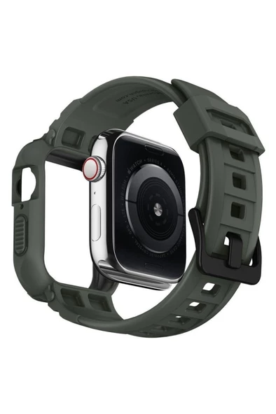 Spigen Apple Watch 45mm (Seri 9/8/7) Kılıf & Kordon Kayış Rugged Armor Pro Charcoal Gray - ACS00819 - 6