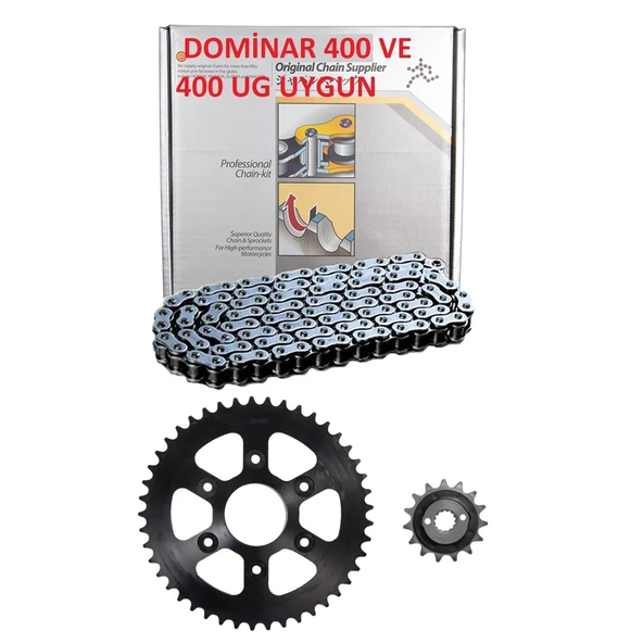 Dominar 400-400 Ug Zincir Dişli Seti Choho (Dişliler Ön 15T Arka 45T) Siyah Oringli Zincir Arasmto