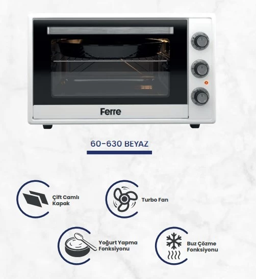 Ferre 60-630 ml Beyaz 60 lt Mini Fırın - 3