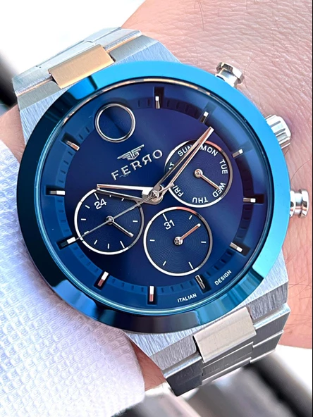 Ferro Çelik Kordon İç Fonksiyonları Aktif Takvimli 30 Mt Su Geçirmez Erkek Kol Saati F.EFM11568-L3 - Resim 3