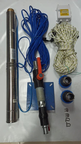 4SDM6/20 3 HP ALARKO 15 MT YASSI KABLOLU VE PANOLU 30 MT HALATLI ÇİFT VANALI AKITMA BAŞLIKLI MONOFAZE TAKIM DALGIÇ POMPA