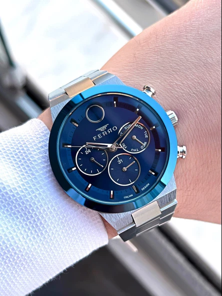 Ferro Çelik Kordon İç Fonksiyonları Aktif Takvimli 30 Mt Su Geçirmez Erkek Kol Saati F.EFM11568-L3 - Resim 4