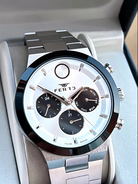 Ferro Çelik Kordon İç Fonksiyonları Aktif Takvimli 30 Mt Su Geçirmez Erkek Kol Saati F.EFM11568-JX ürün görseli