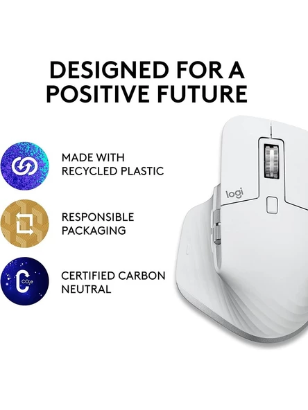 Logitech MX Master 3S Mac İçin Gelişmiş 8000 DPI Sessiz Profesyonel Kablosuz Mouse - Beyaz - 3