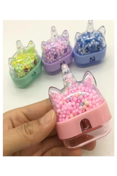 Unicorn Kalemtraş 4 Renk 1 Paket Hazneli Kalemtraş Unicorn Boynuzlu Standart Kalem Açacağı Sevimli Plastik - 2