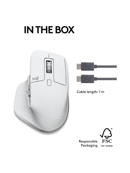 Logitech MX Master 3S Mac İçin Gelişmiş 8000 DPI Sessiz Profesyonel Kablosuz Mouse - Beyaz - 2