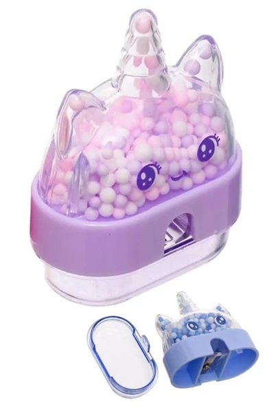 Unicorn Kalemtraş 4 Renk 1 Paket Hazneli Kalemtraş Unicorn Boynuzlu Standart Kalem Açacağı Sevimli Plastik - 4
