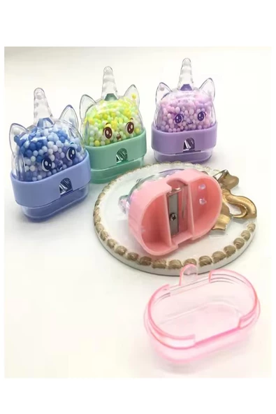 Unicorn Kalemtraş 4 Renk 1 Paket Hazneli Kalemtraş Unicorn Boynuzlu Standart Kalem Açacağı Sevimli Plastik