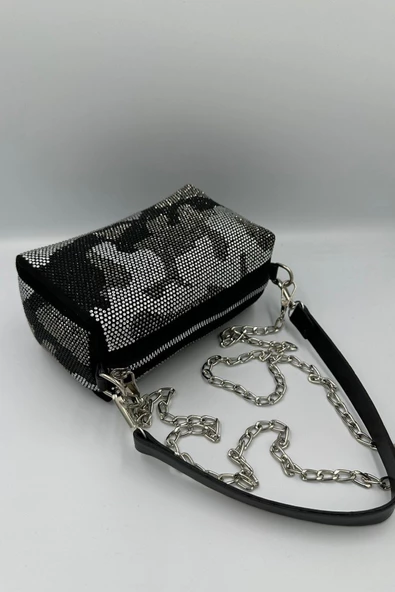 Taş İşlemeli Zincir Askılı Çanta 20x30 cm - Resim 2
