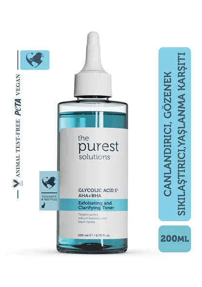 The Purest Solutions Exfoliating Clarifying Glycolic Acid 5% AHA + BHA Tonik 200 ml