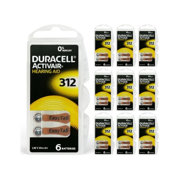 Duracell 312 Numara İşitme Cihazı Pili 6x10 60 Adet