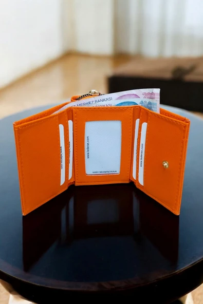 Lederax Suni Deri Mini Kadın Turuncu Cüzdan LD525 - 2