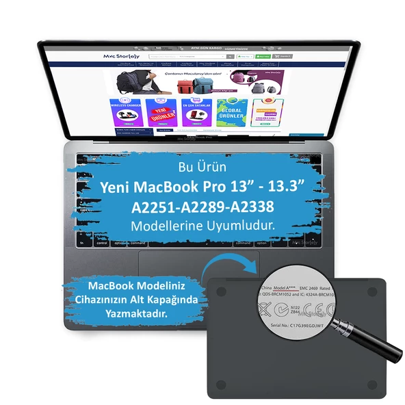 Macbook Pro Laptop Kaplama 13 inç M1-M2, Sticker Koruyucu Touchpad Trackpad A2251 A2289 A2338 ile Uyumlu - 2