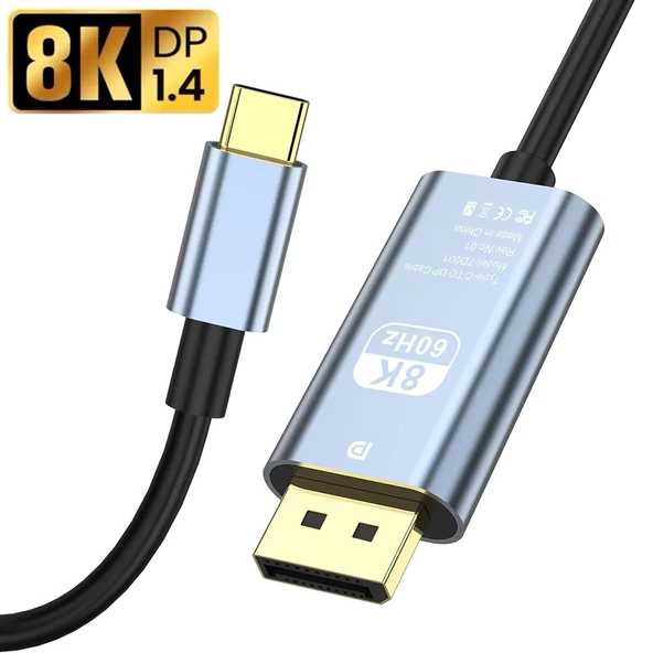 Type C to DisplayPort Kablo 2 Metre 8k-60hz 4K-120 Hz Thunderbolt 3 Uyumluluğu Zr858