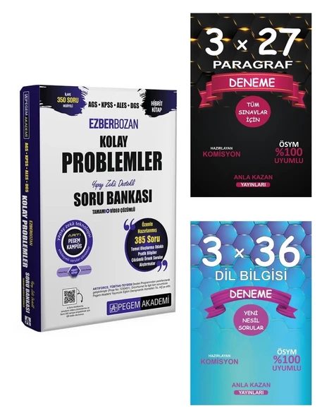 Pegem Kolay Problemler Ezberbozan Soru Bankası ve Anla Kazan Paragraf Dil Bilgisi Deneme Seti - 2