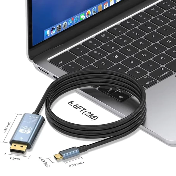 Type C to DisplayPort Kablo 2 Metre 8k-60hz 4K-120 Hz Thunderbolt 3 Uyumluluğu Zr858 - 2