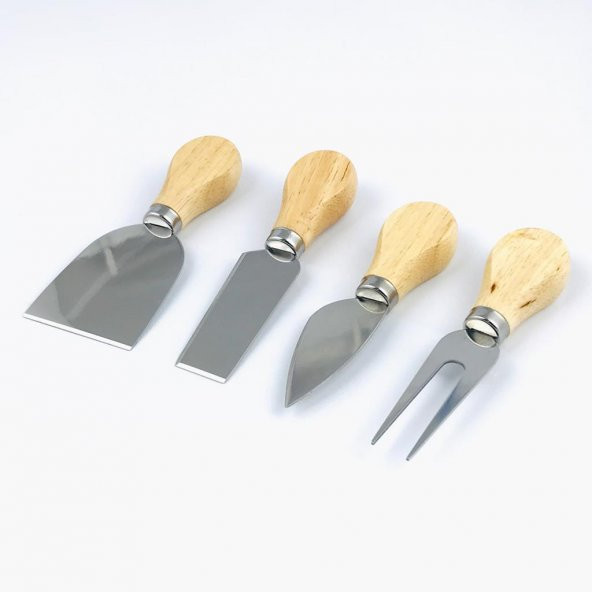 Bambu Saplı Çelik Uçlu 4lü Pizza Peynir Bıçağı Takımı Seti