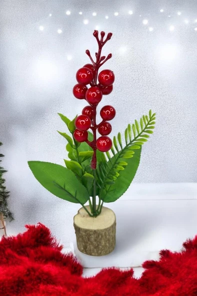 Nettenevime Yapay Çiçek Yılbaşı Çiçeği Kokinalı Kütük Saksılı Dekoratif Süs 20cm - Resim 3