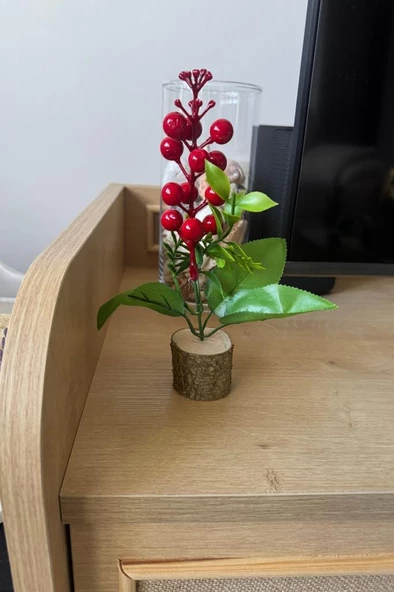 Nettenevime Yapay Çiçek Yılbaşı Çiçeği Kokinalı Kütük Saksılı Dekoratif Süs 20cm - Resim 4