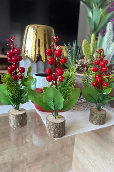 Nettenevime Yapay Çiçek Yılbaşı Çiçeği Kokinalı Kütük Saksılı Dekoratif Süs 20cm - Resim 6