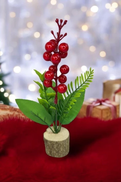 Nettenevime Yapay Çiçek Yılbaşı Çiçeği Kokinalı Kütük Saksılı Dekoratif Süs 20cm ürün görseli