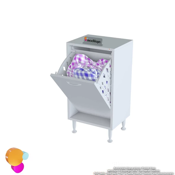 Modilayn SÖKE Banyo İçin Sihirli Kutu 40x75x32,5 cm’ lik 1 Göz Sepet Hazneli Mini Banyo Dolabı - 6