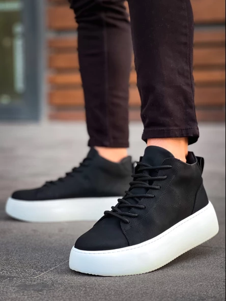 LE10 Bağcıklı Erkek Yüksek Taban Siyah Spor Bot - Resim 2